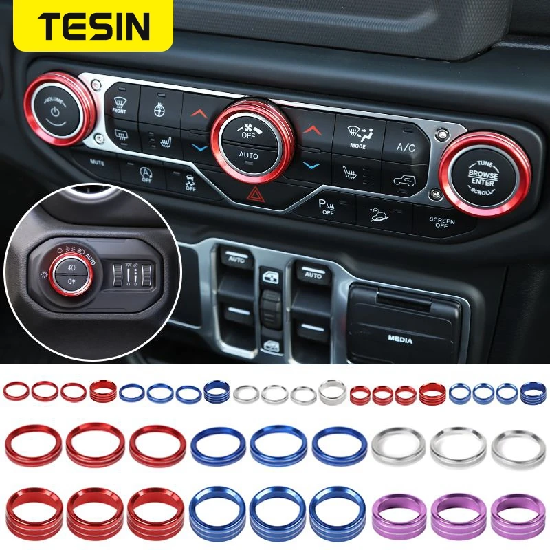 

TESIN Car Headlight Air Conditioning Switch Knob Button Decoration Cover for Jeep Wrangler JL 2018+ for Jeep Gladiator JT 2018+
