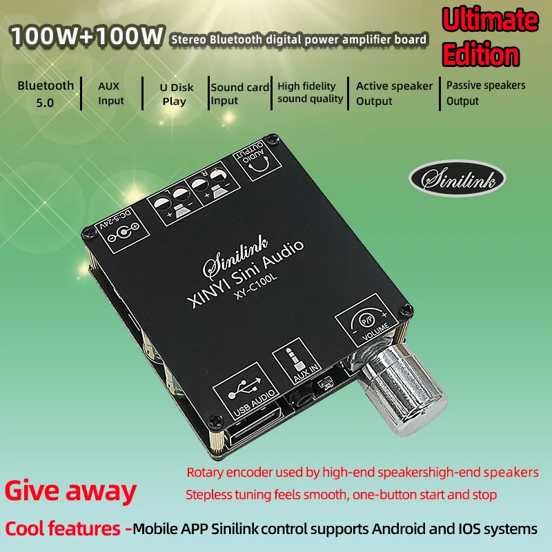 

XY-C100L HIFI 2x100W AUX+ bluetooth 5.0 HIFI Digital Power Stereo Amplifier Board APP Control AMP Amplificador Home Theater COD