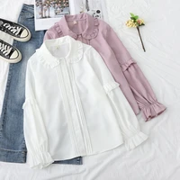 2021 spring new chiffon doll collar long sleeved shirt womens loose organ pleated college style all matching shirt top