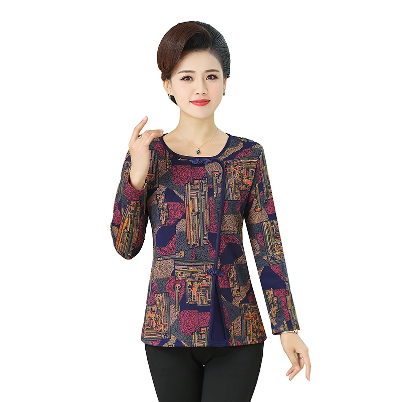 

Джемпер с круглым вырезом, Осень-зима 2020, новая футболка с длинными рукавами и цветочным рисунком для мамы, размера плюс, Женский трикотажны...