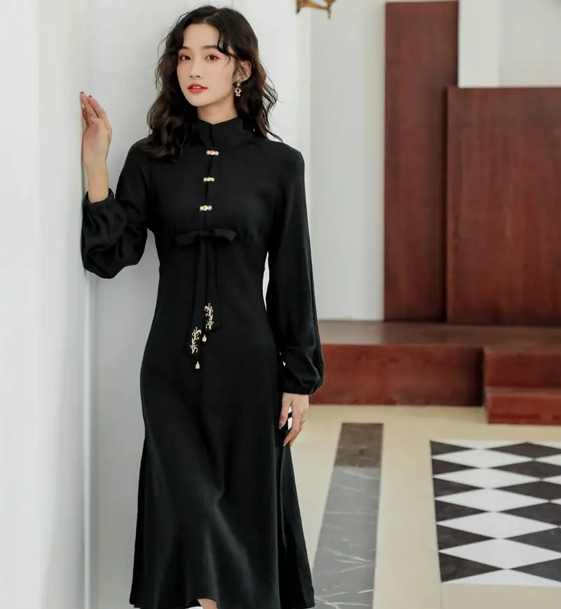 2019 Новая модная женская одежда осень и зима винтажное вязаное облегающее платье