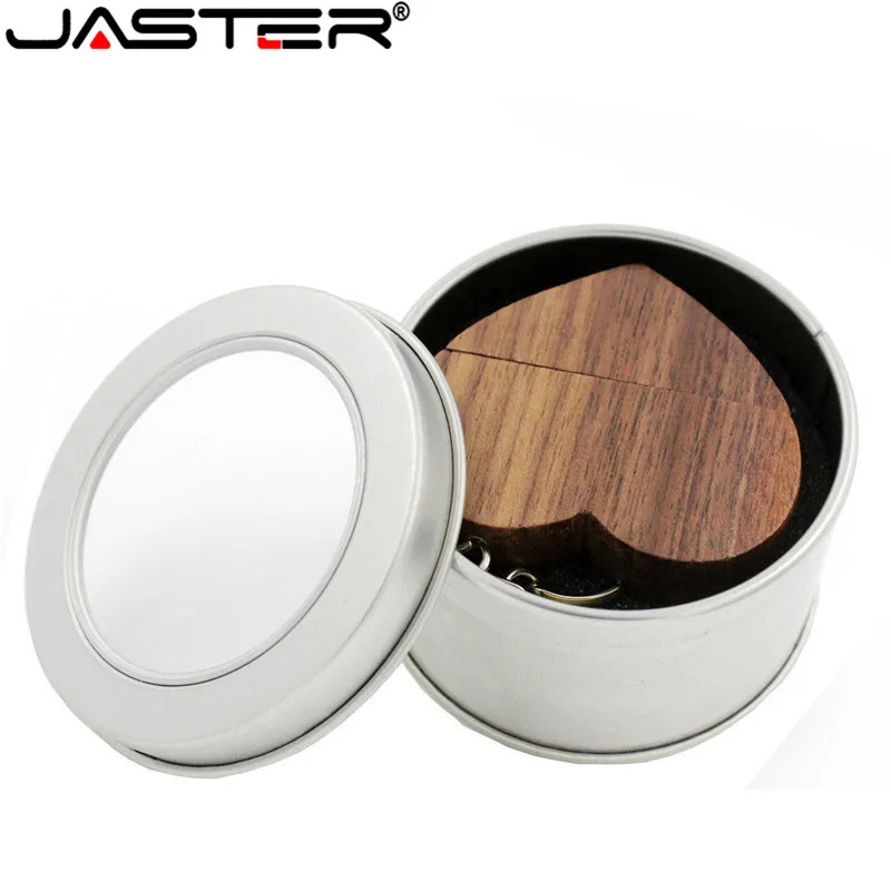 JASTER USB 2 0 деревянный сердечко usb с металлической коробкой флэш-накопитель 8 ГБ 16 32 64