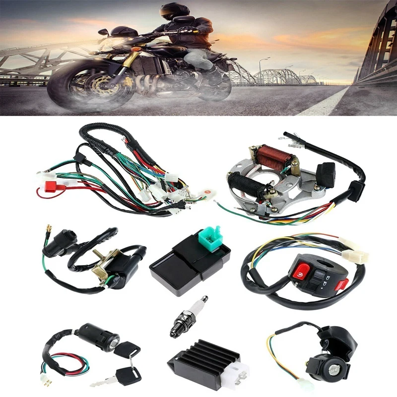 

Complete Stator Wiring Harness CDI Ignition Coil Solenoid Set for ATV Electric Quad Bike 50Cc - 125Cc