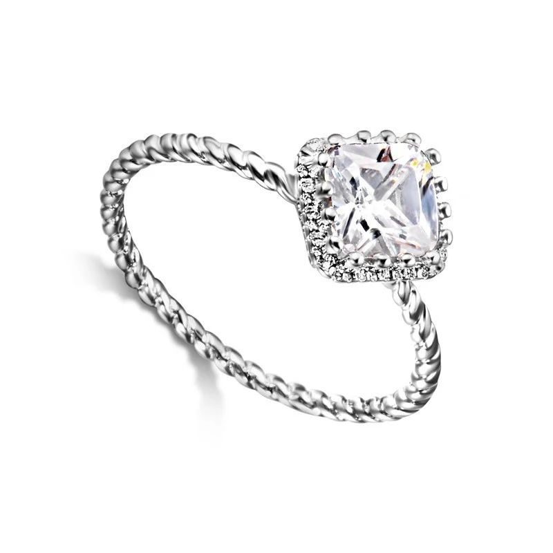 

925 Sterling Silver Ring Sports Style Quartet Crystal Cubic Zirconia Round Round Thanksgiving Surprise Gift For Women Wedding