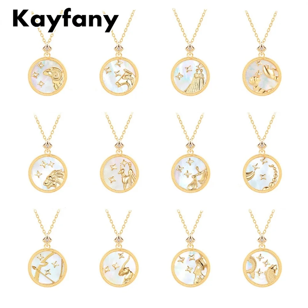 

925 Sterling Silver Star Zodiac Sign 12 Constellation Mother of Pearl Shell Necklace For Women Gift White shell Pendant Jewelry
