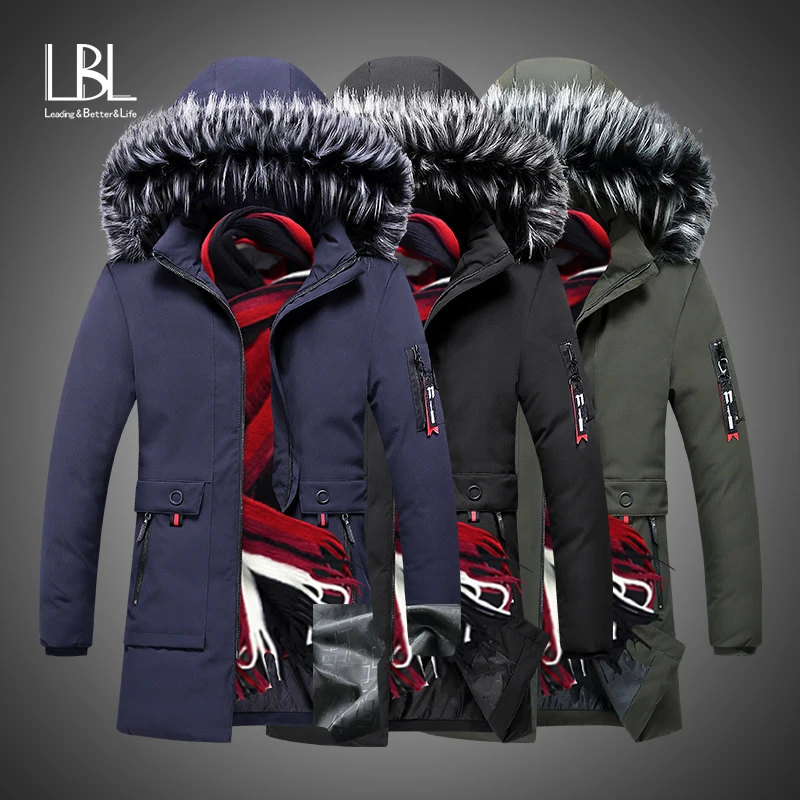 Winter Jacket Men Brand Clothing Fashion Casual Slim Thick Warm Mens Coats Parkas With Fur Hooded Long Overcoats Male Clothes
