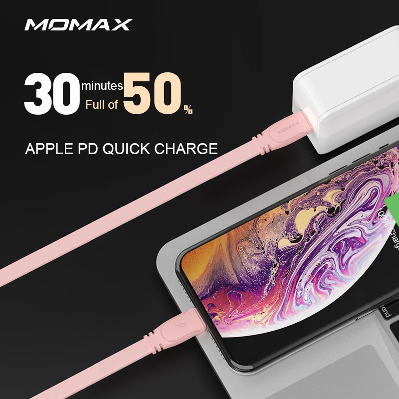 MOMAX PD ios phone Быстрая зарядка линия передачи данных C до lightning-1.2m Flash PD3.0 Мягкий TPE MFi