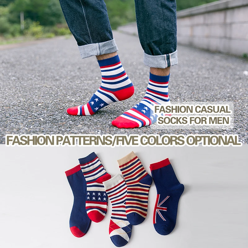 Мужские носки хлопковые повседневные полосатые флаги английская Мода с принтом