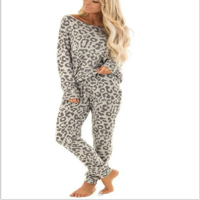 

Leopard Print Pyjamas Women Tracksuit Pants 2PCS Sets Leisure Wear Lounge Wear Suit Winter Night Suit Woman Clothes pyjama femme