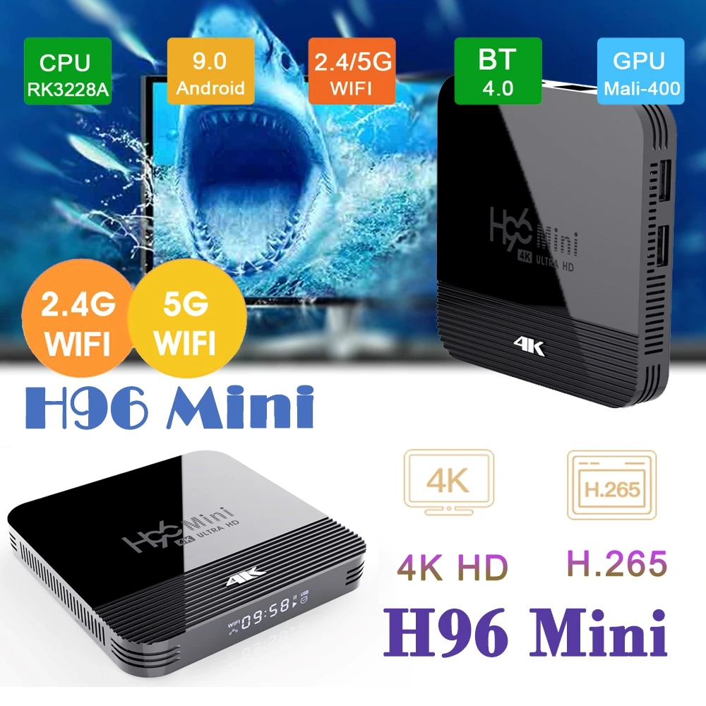 Мини ТВ приставка H96 MIni h8 на Android RK3228A 4K 2 ГБ 16 HDR Wi Fi 4G/5G Google Voice Netflix Youtube paly h96