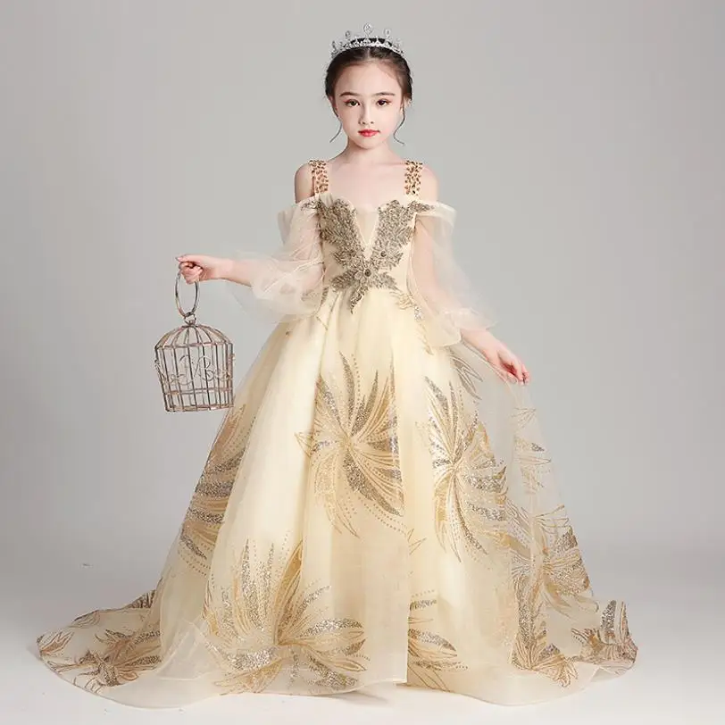 

Высококачественное детское вечернее платье с блестками, платье принцессы на свадьбу, день рождения, для девочек, детское платье для пианино...