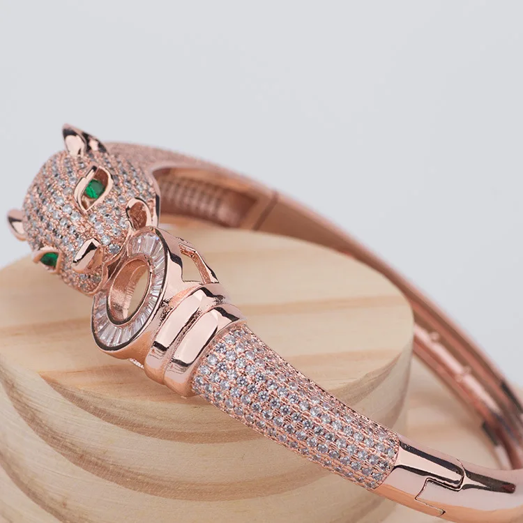 

New High quality leopard cuff green cubic zircon wristband Rings bangle fashion jewelry bracelet wristlet jewel ring gifts