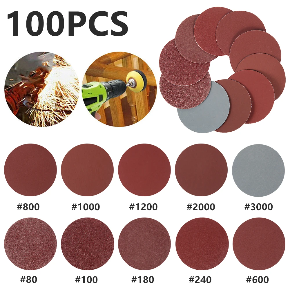 

100Pcs 2Inch Round Sandpaper 80-3000 Grit Shape Sanding Discs Buffing Sheet Sander Polishing Pad Power Tools Dremel Accessories