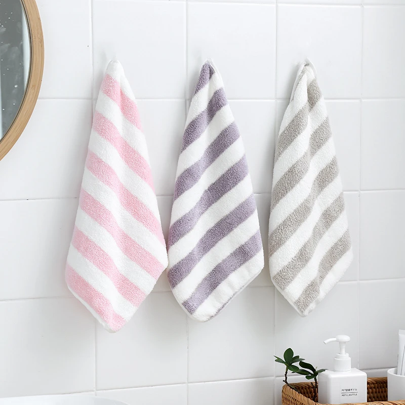 

Soft Hand Towel stripe Face Towel Microfiber Fabric Baby Towel Hanging Bathing Towel For Bathroom Kitchen Quick Dry Towel
