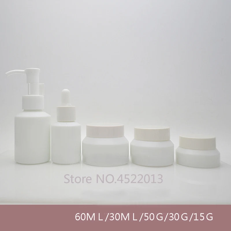 

10pcs/lot 60ML Empty Glass Lotion Pump Bottle, 30ML DIY White Cosmetic Dropper Container, 15G 30G 50G Elegant Glass Cream Pot