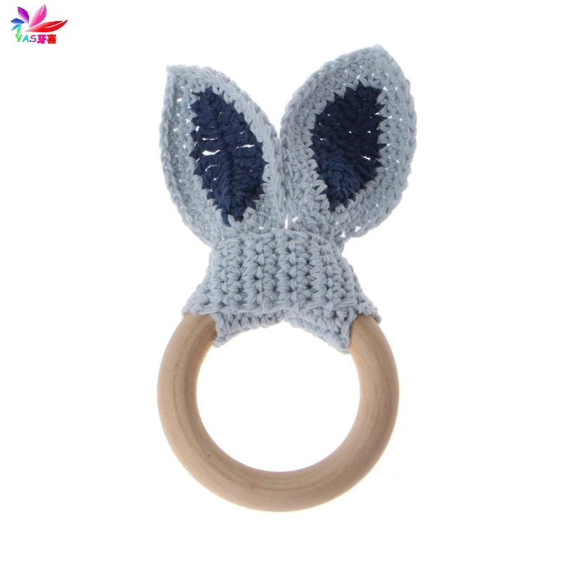 8 Baby Girl Boy Teething Ring Chewable Teether Wooden Natural Bunny Rattle Toy - Цвет: 8