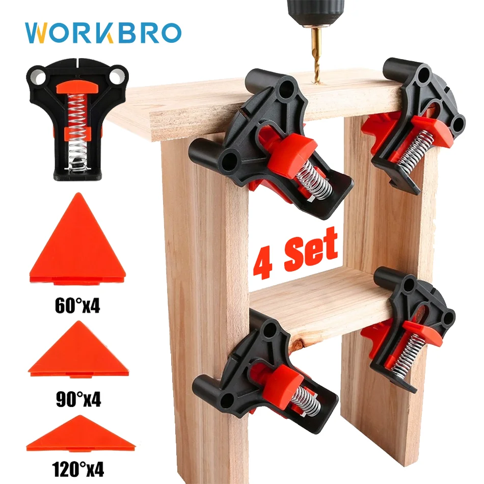 

WORKBRO Right Angle Clamps Spring Fixtures Auxiliary Fixing Tool Woodworking Clips With 60/90/120 Degrees Replaceable Clip Head