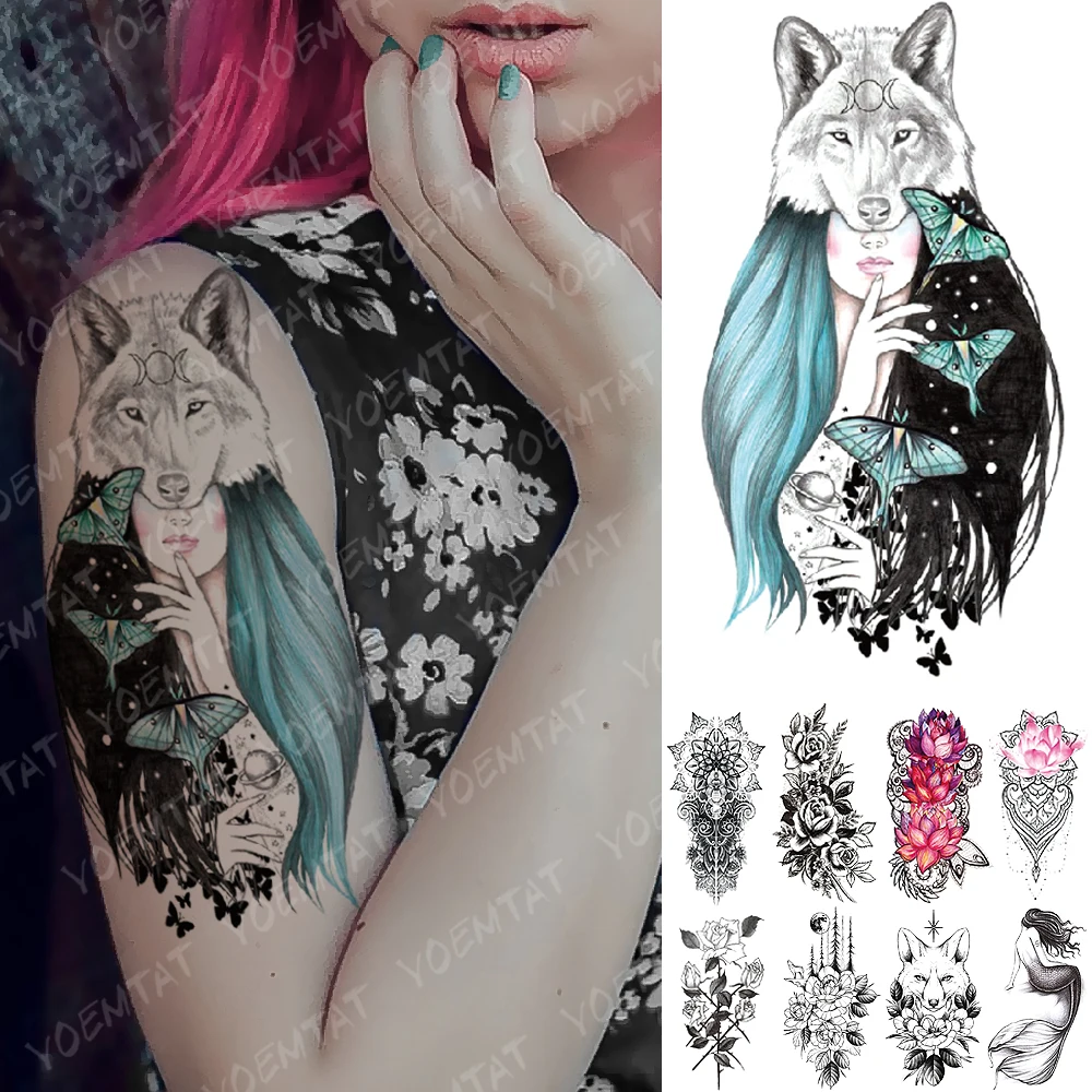 

Waterproof Temporary Tattoo Sticker Pink Lotus Rose Lace Flowers Flash Tattoos Snake Dragon Body Art Arm Fake Tatoo Women Men