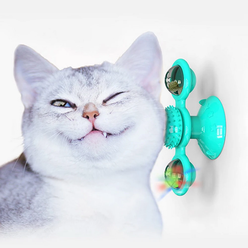 

Hot Seal Cat Windmill Toy Funny Massage Rotatable Cat Toys With Catnip LED Ball Teeth Cleaning Pet Products for Dropshipping