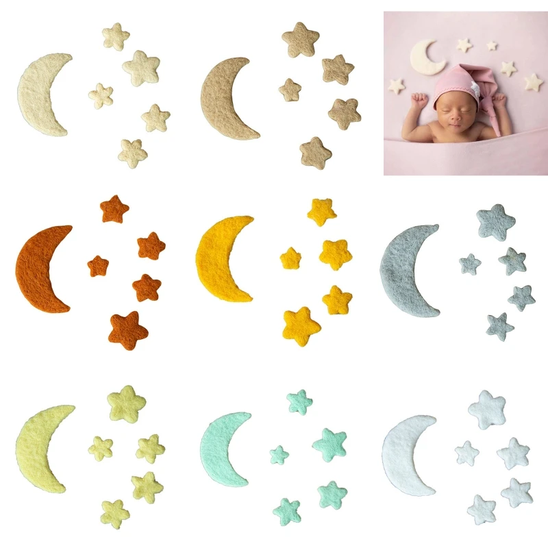 

2021 New Baby Newborn Infant Photo Shooting Photography Props Wool Felt Mini Moon Stars