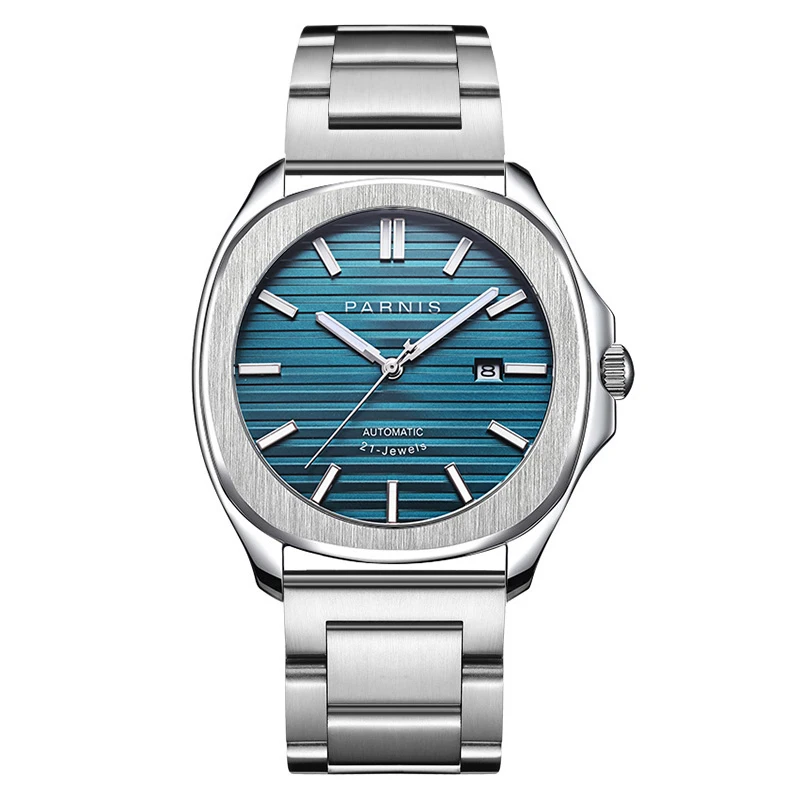 

Parnis 42MM Blue Dial Mechanical Automatic Men Watches Miyota 8215 Movement Men's Watch Sapphire Glass with box man clock 2021