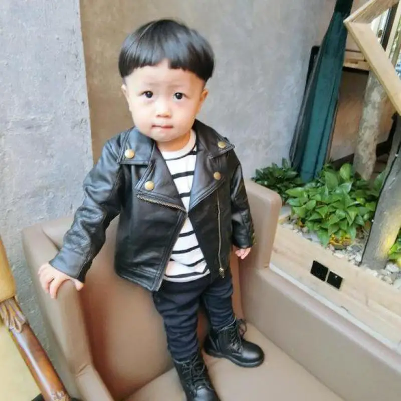 Детская куртка из искусственной кожи на молнии для мальчиков и девочек