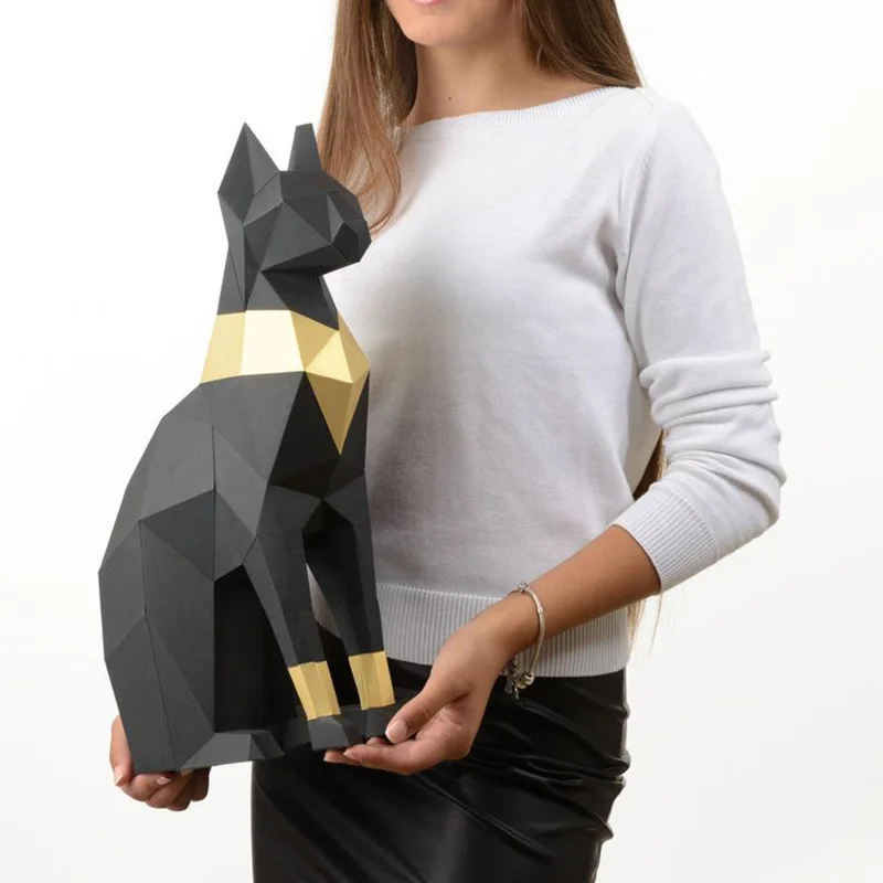 

Бумажная 3D модель в виде египетского кота, ручная работа, украшение в современном стиле для гостиной, бумажная скульптура, домашний декор