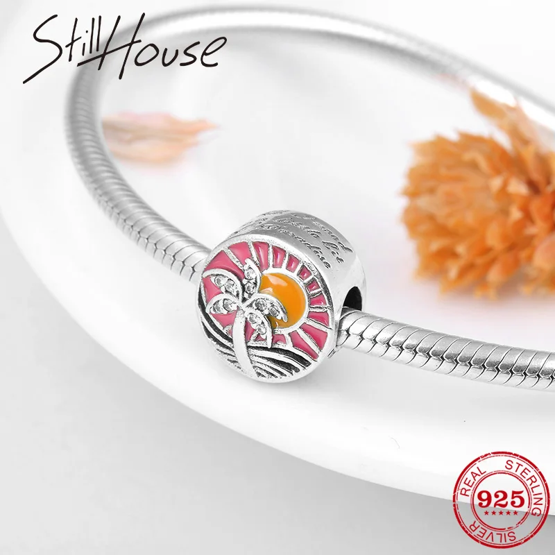 Summer Collection 925 Sterling Silver Coconut and sun beads charms Fit Original European Charm Bracelets bangles Jewelry making | Украшения