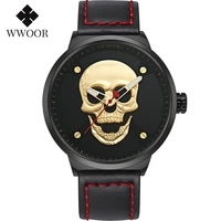 wwoor fashion 3d gold skull watches mens top brand luxury waterproof leather street style man watch creative clocks reloj hombre