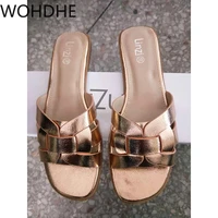 rose gold shine original single summer slippers large size 41 flat bottomed beach womens shoes driving loafer flats moccasins