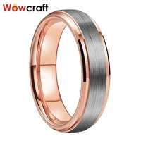 6mm 8mm rose gold womens tungsten ring mens wedding band stepped beveled edges brushed finish comfort fit
