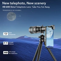 60x hd phone zoom lens kit monocular telescope with mini extendable tripod eye cup metal clip portable lens bag for smartphones