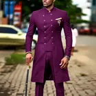 Костюмы бренда Gwenhwyfar мужской смокинг для жениха, индийская свадебная одежда повседневный мужской блейзер, мужской фиолетовый костюм, облегающие Свадебные костюмы (пиджак + брюки)