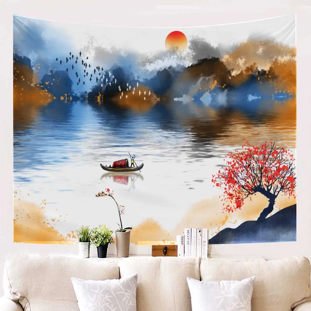 Гобелен с пейзажем чернильная живопись гора настенная Подвеска/ткань