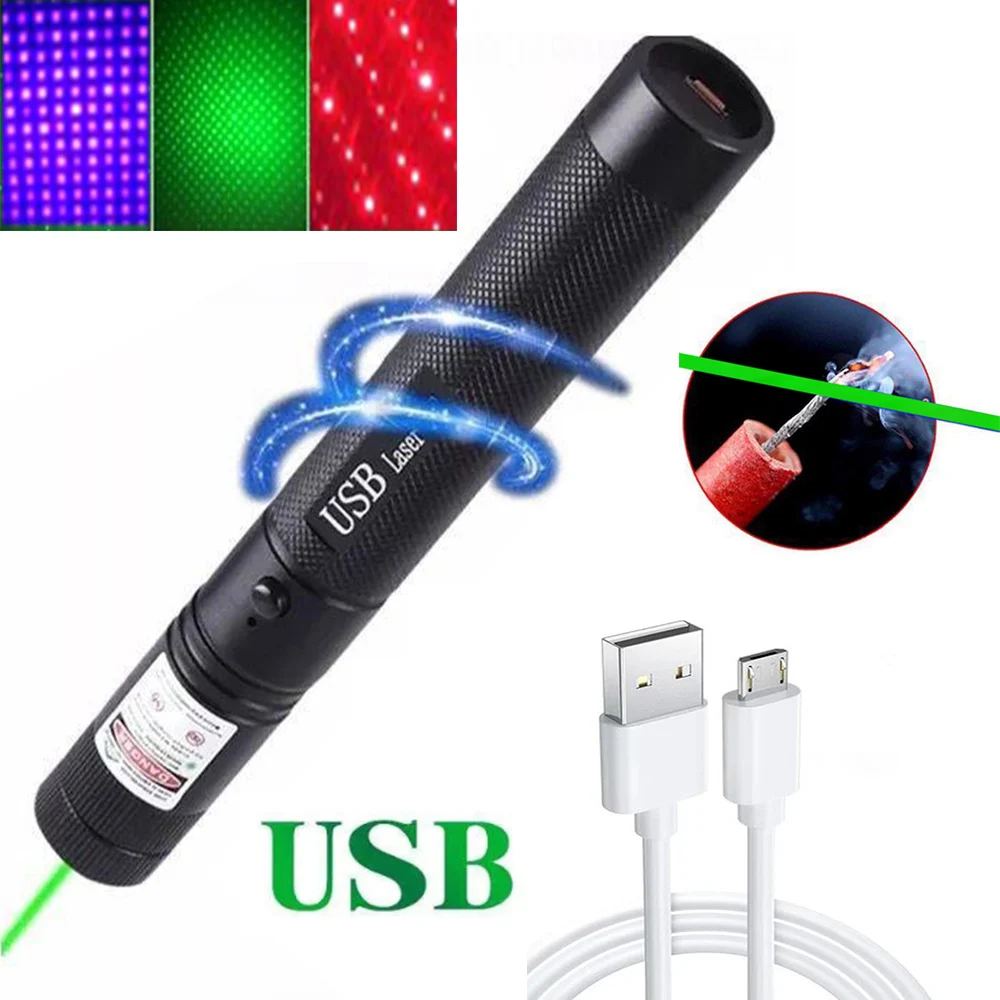 Мощная зеленая лазерная указка с USB-зарядкой красной точкой 303 лазер 5 милливатт