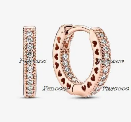 

925 Sterling Silver Earring Signature Rose Sparkling Heart Hoop Earrings For Women Wedding Party Fashion Jewelry