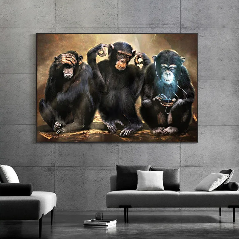 

Canvas Paintings Animal Monkey Poster Wall Art Three Funny Orangutans Painting Picture for Living Room Decoration Home Decor