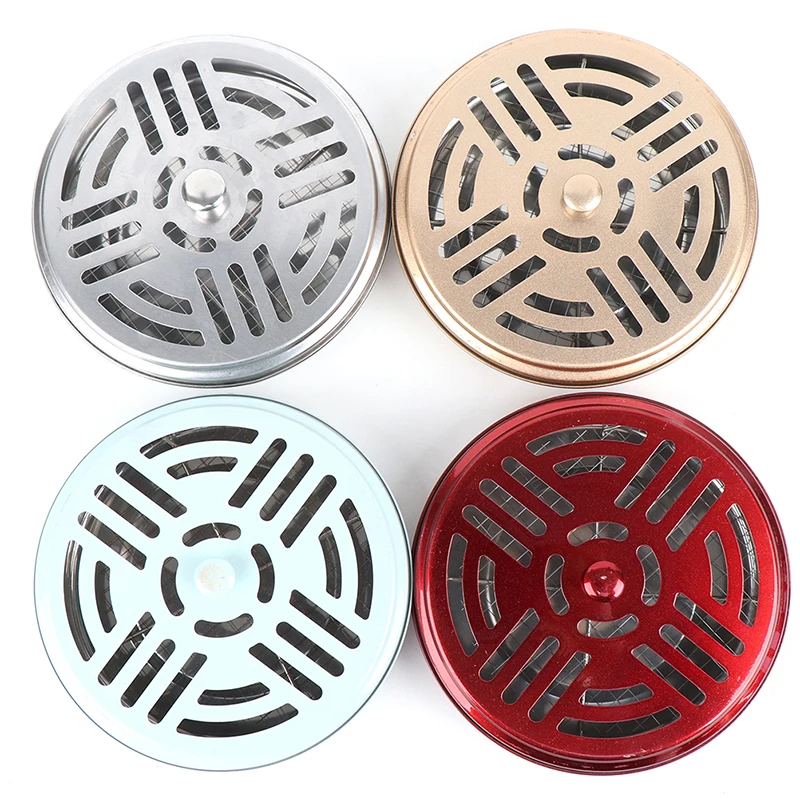 

Mosquito Coil Holder Tray Frame Safe Metal Round Rack Plate Portable With Cover