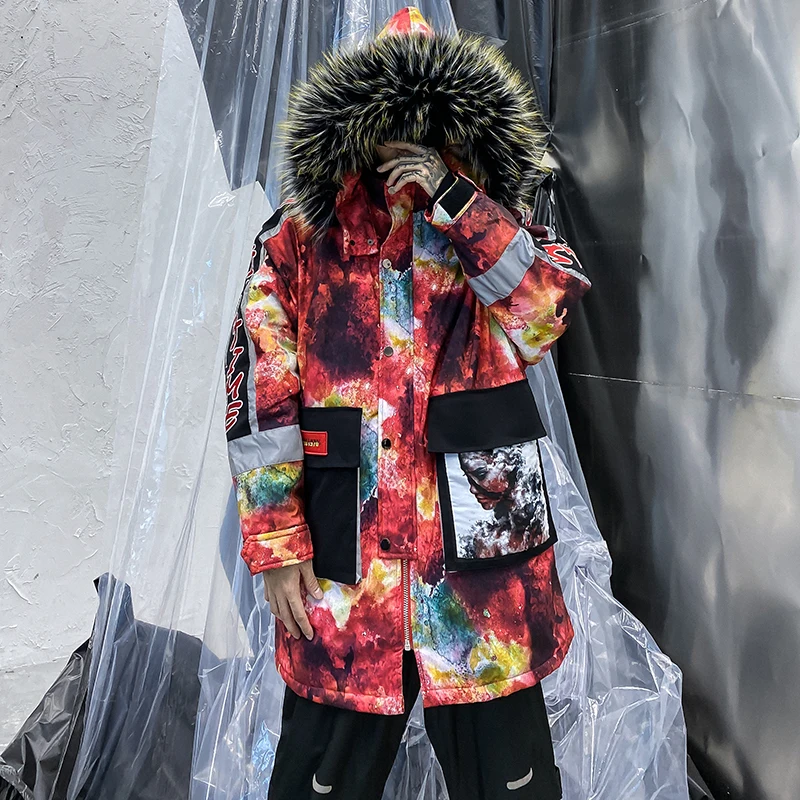 Мужская зимняя куртка с меховым капюшоном в стиле хип хоп|Мужские парки| |