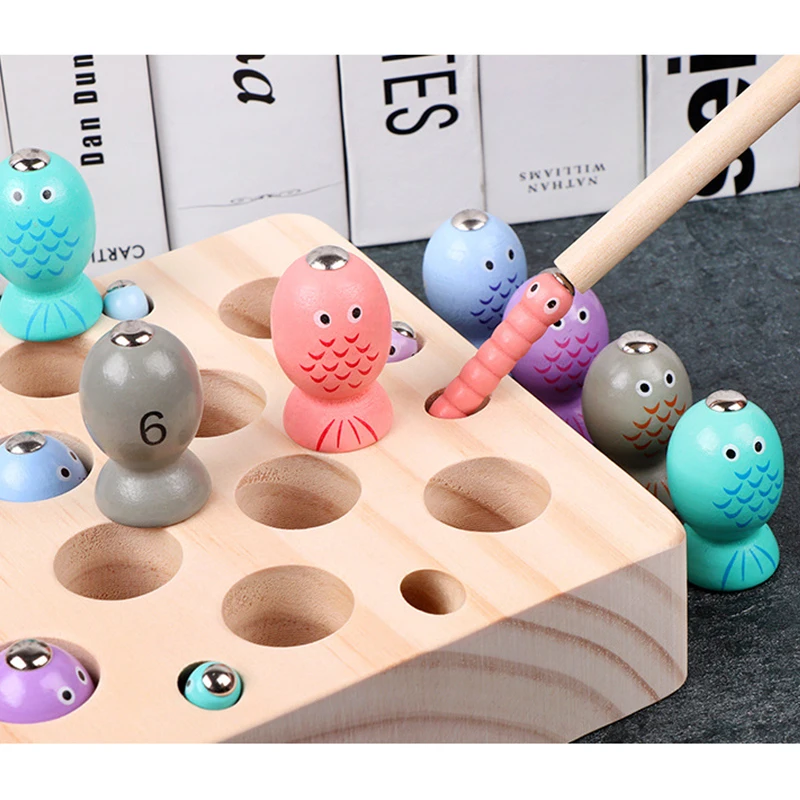 Magnetic Fishing Game Marine Life Cognition Color Number Wooden Toys for Children Montessori Early Educational Parent-child | Игрушки и