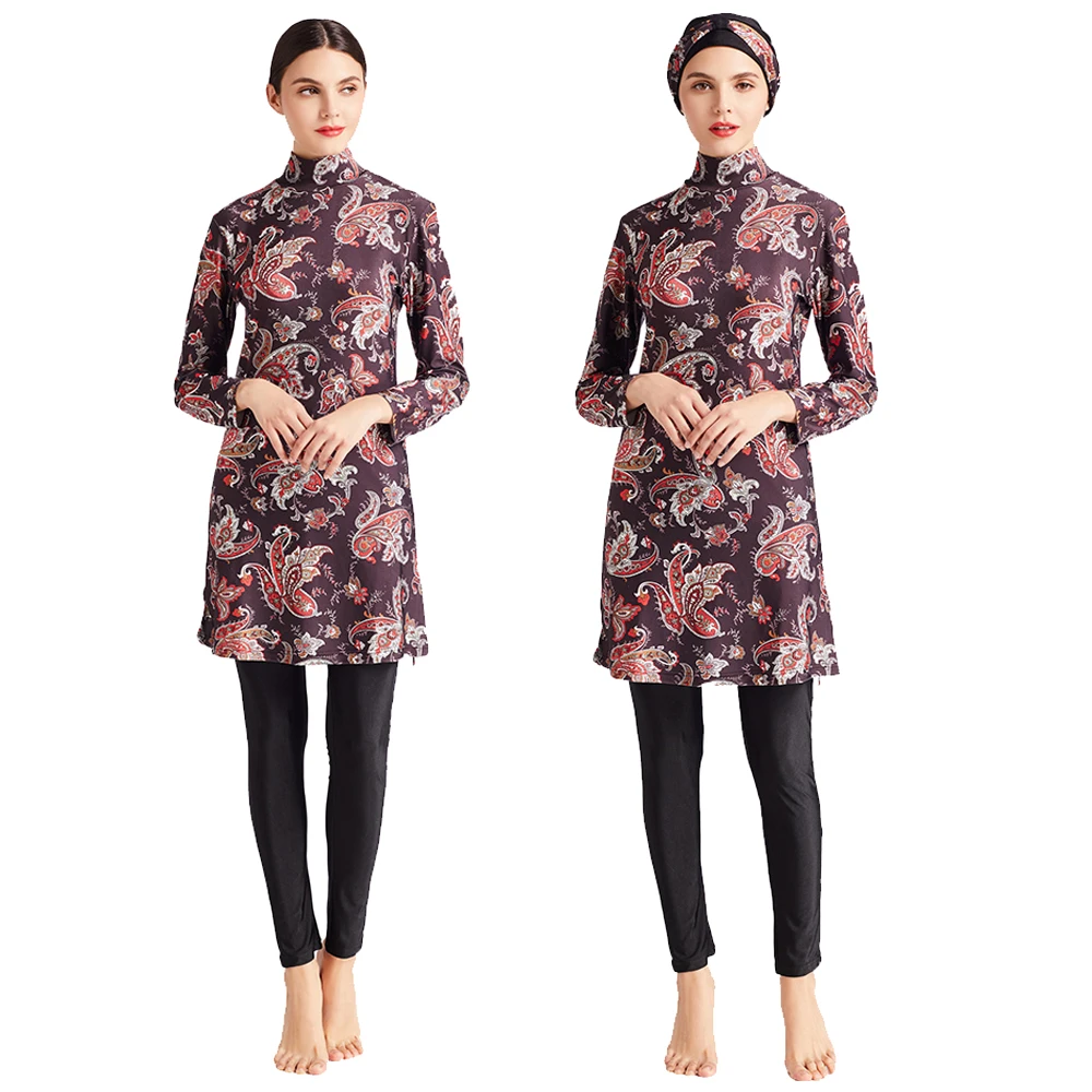 Новая мусульманская женская одежда для плавания с цветочным принтом топы штаны