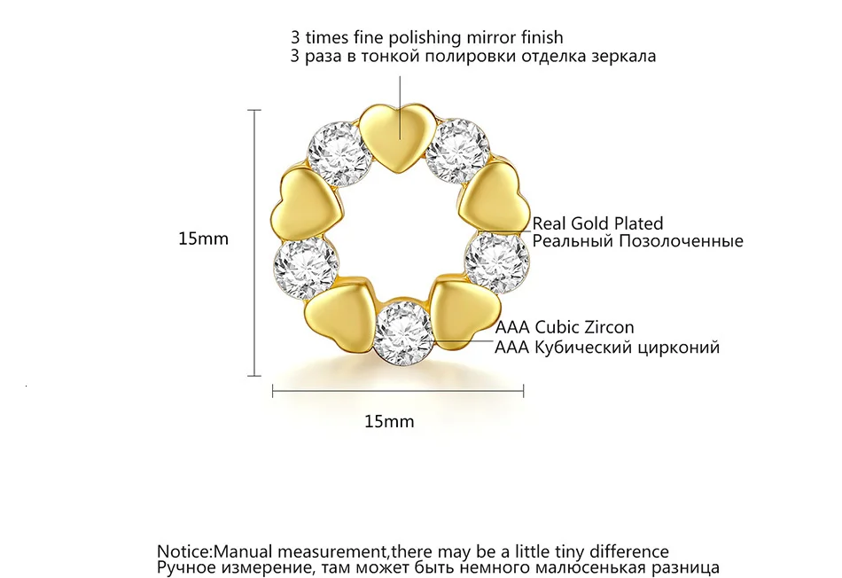 LUOTEEMI Luxury Female Cubic Zirconia Stud Earrings Fashion Small Heart Statement Earrings For Women Vintage Wedding Jewelry