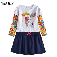 vikita kids cotton dress for girl toddlers cartoon long sleeve vestidos children patchwork autumn winter dress children clothing