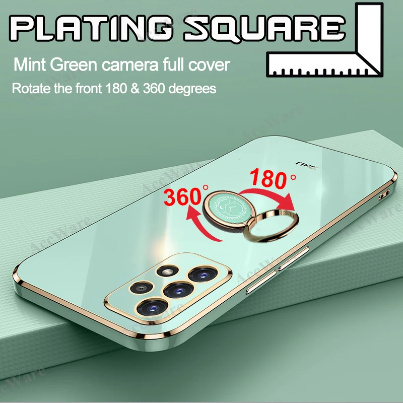 A53 5G A32 A52 A72 4G Plating Square Silicone Ring Holder Cover Case For Samsung Galaxy A52S A32 4G 5G A 52 a 32 a 52 A53S 5G