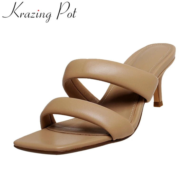 

Krazing Pot 2021 big size comfortable outside slippers concise elegant mules peep toe slingback slip on summer shoes women L85