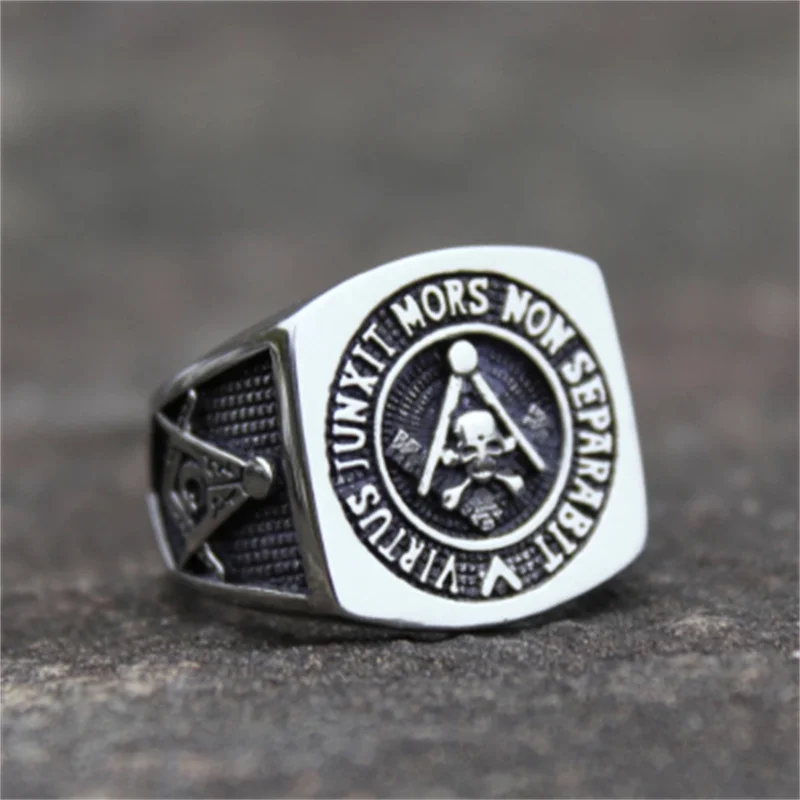 

Mens Stainless Steel Ring Whom virtue unites, death will not separate. Masonic Rings Skull Bones Biker Jewelry Wholesale