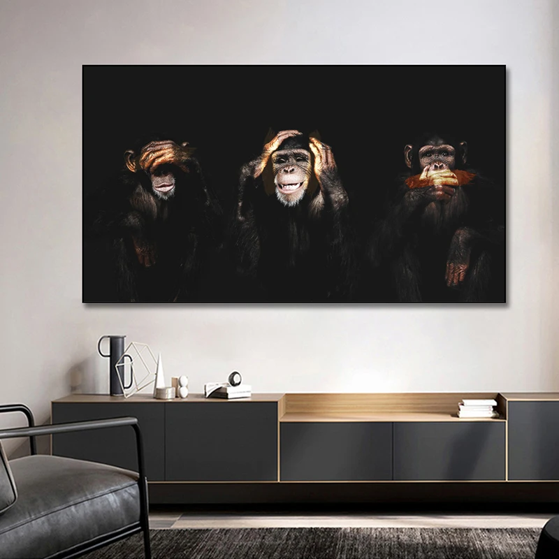 Плакаты с 3 обезьянами граффити уличное искусство холст принты животными