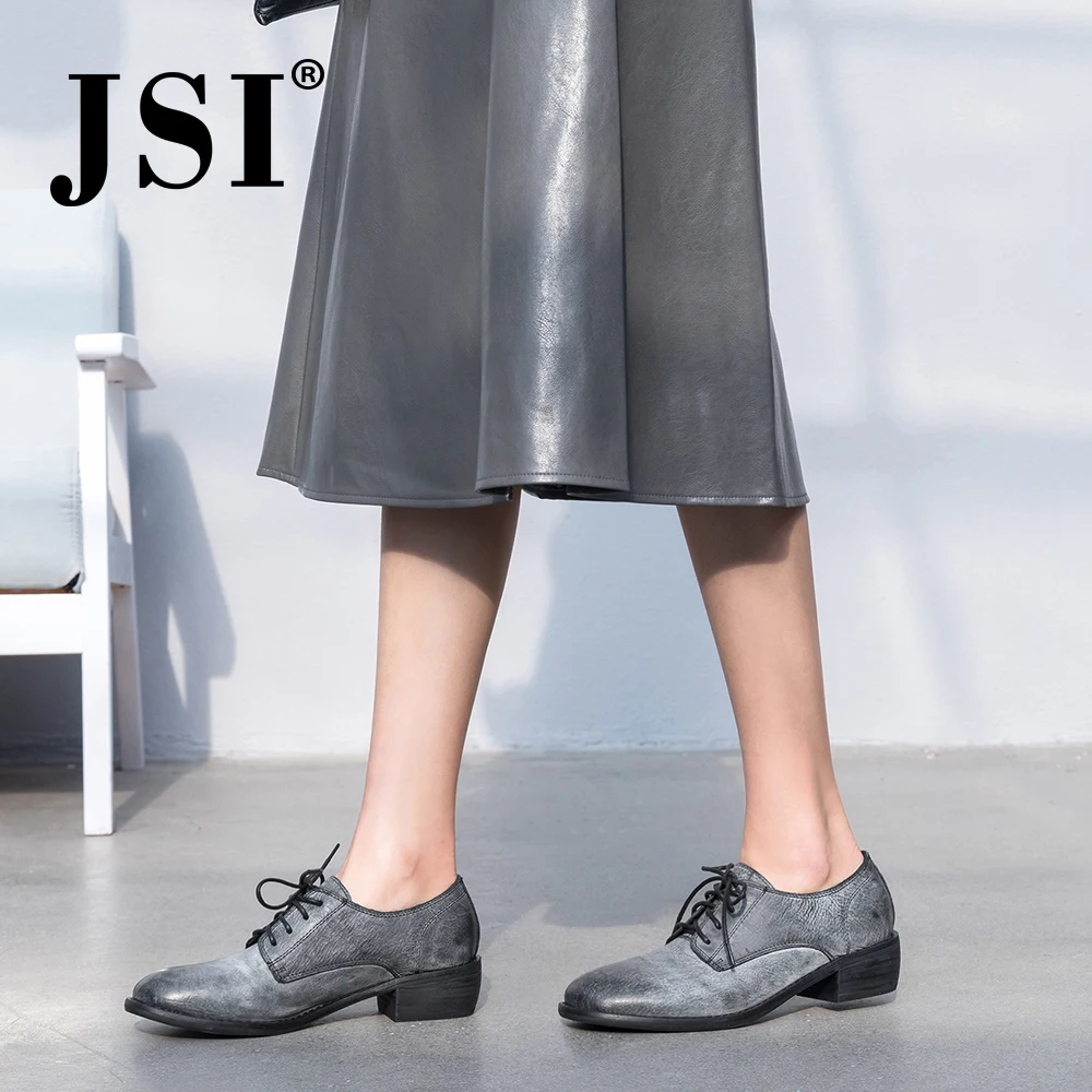JSI/Женская обувь Туфли оксфорды из натуральной кожи на шнуровке с круглым носком