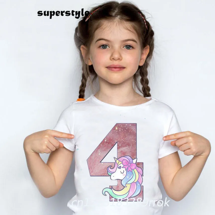 Летние 2021 номер 2 ~ 9th с днем рождения единорог рубашки для девочек пуловер круглым