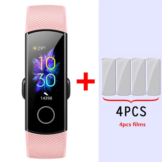 Pink add film Умный Браслет huawei Honor Band 5, Оксиметр крови, кислород, волшебный цвет, сенсорный экран, для плавания, для обнаружения сердечного ритма, сна, сна - Цвет: Pink add film